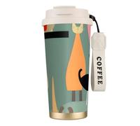 OAZCVBNN Tasse de voyage sous vide en acier inoxydable avec motif chats d'art moderne du milieu du siècle pour l'école, le camping, le pique-nique
