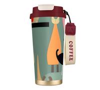 OAZCVBNN Tasse de voyage sous vide en acier inoxydable avec motif chats d'art moderne du milieu du siècle pour l'école, le camping, le pique-nique