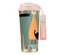 OAZCVBNN Tasse de voyage sous vide en acier inoxydable avec motif chats d'art moderne du milieu du siècle pour l'école, le camping, le pique-nique