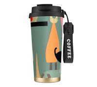 OAZCVBNN Tasse de voyage sous vide en acier inoxydable avec motif chats d'art moderne du milieu du siècle pour l'école, le camping, le pique-nique