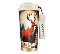 OAZCVBNN Tasse isotherme en acier inoxydable avec imprimé cerf de Noël pour l'école, le camping, le pique-nique
