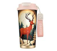 OAZCVBNN Tasse isotherme en acier inoxydable avec imprimé cerf de Noël pour l'école, le camping, le pique-nique