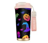 OAZCVBNN Tasse sous vide en acier inoxydable avec motif araignées, fantôme, chapeau de sorcière, arc-en-ciel, Halloween, tasse de voyage, tasse à café pour l'école, le camping, le pique-nique