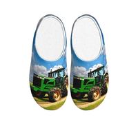 OAZCVBNN Tracteur sous le ciel bleu et les nuages blancs, impression polyvalente, anti-boulochage, chaussons lavables pour homme et femme, chaussures confortables et élégantes