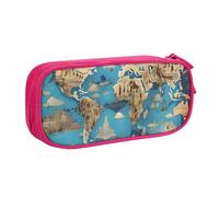 OAZCVBNN Trousse à crayons avec imprimé carte géographique du monde - Pour maquillage, gommes, stylos, étudiants, école, bureau, multi-scènes, rose, Taille unique, Ensemble cartable