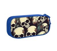 OAZCVBNN Trousse à crayons avec motif tête de mort squelette pour ranger des gommes de maquillage, stylos, étudiants, école, bureau, multi-scènes, bleu, Taille unique, Ensemble cartable