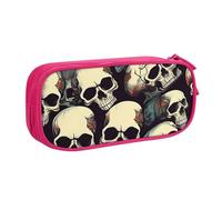 OAZCVBNN Trousse à crayons avec motif tête de mort squelette pour ranger des gommes de maquillage, stylos, étudiants, école, bureau, multi-scènes, rose, Taille unique, Ensemble cartable