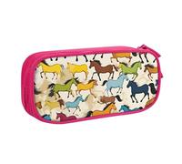 OAZCVBNN Trousse à crayons colorée avec imprimé chevaux de dessin animé pour ranger des gommes de maquillage, stylos, étudiants, école, bureau, multi-scènes, rose, Taille unique, Ensemble cartable