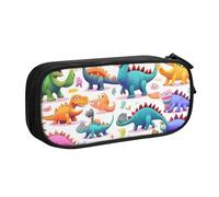 OAZCVBNN Trousse à crayons colorée avec imprimé dinosaures de dessin animé pour ranger des gommes de maquillage, stylos, étudiants, école, bureau, multi-scènes, Noir , Taille unique, Ensemble cartable