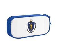 OAZCVBNN Trousse à crayons imprimée drapeau de l'État du Massachusetts - Pour ranger des gommes de maquillage - Stylos - Pour étudiants, école, bureau, bleu, Taille unique, Ensemble cartable