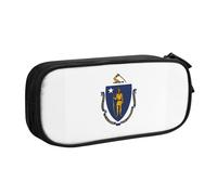 OAZCVBNN Trousse à crayons imprimée drapeau de l'État du Massachusetts - Pour ranger des gommes de maquillage - Stylos - Pour étudiants, école, bureau, Noir , Taille unique, Ensemble cartable