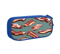 OAZCVBNN Trousse à crayons motif bacon strié pour ranger des gommes de maquillage, stylos, étudiants, école, bureau, multi-scènes, bleu, Taille unique, Ensemble cartable