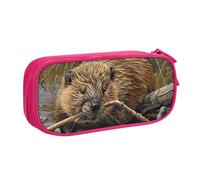 OAZCVBNN Trousse à crayons motif castor pour ranger les gommes de maquillage, stylos, étudiants, école, bureau, multi-scènes, rose, Taille unique, Ensemble cartable