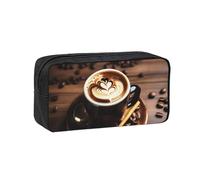 OAZCVBNN Trousse à crayons spacieuse avec motif cœur et café - Grande capacité - Pour bureau, voyage, dortoir