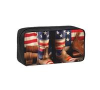 OAZCVBNN Trousse à crayons spacieuse avec motif drapeau américain avec bottes de cowboy imprimées, grande capacité, pour bureau, voyage, dortoir
