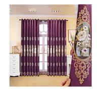 ObaBO 1 pièce Rideaux brodés Semi-ombragé, Double épaisseur,Style européen Rideaux en Voile brodé pour la Ferme Salon Chambre à Coucher, Perforation,Purple-165 * 79in