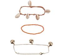 Obahdirry Lot de 3 bracelets tissés et dorés en coquillage de cauris pour femme - Bracelet délicat en corde - Bracelet à breloques - Bijoux de plage