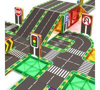 obakaer 64Pièces Jouet Enfant 3 4 5 6 Ans Construction Magnetique eux Blocs Magnetic Tiles Road Toppers Creatif Éducatifs Montesorri Jouets Cadeau pour Les Garçons de 7 8 9 Ans Anniversaire Noël