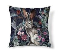 Obal Housse de coussin carrée en velours au design original - Pour canapé, lit, salon, chambre à coucher - 45 x 45 cm - Motif lièvre de la forêt