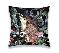 Obal Housse de coussin carrée en velours inspirée de William Morris - 45 x 45 cm - Pour canapé, lit, salon, chambre à coucher (45 x 45 cm) - Motif hérisson forêt