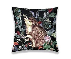 Obal Housse de coussin carrée en velours inspirée de William Morris - 45 x 45 cm - Pour canapé, lit, salon, chambre à coucher (45 x 45 cm) - Motif hérisson forêt