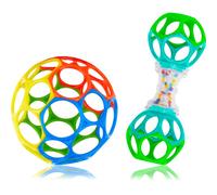 Bright Starts, Set Cadeau Easy-Grasp Oball Bundle - Grasp the Day, Balle et Hochet, Set de 2 Jouets Sans BPA, Unisexe, Nouveau-nés et Plus