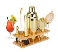 OBALY Kit Barman 11 pièces Cocktail Shaker-Muddler pour Cocktails 25oz Accessoires de Bar Shaker Boston avec Stand élégant en Bambou Mix Drink Shaker Kit Parfait Martini Kit avec livret de Recettes