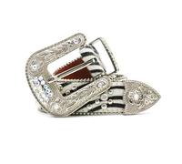 OBASDFD Bling Rhinestone Studded Belt - Round Rivet Horizontal Striped Strap With Engraved Filigree Buckle(120cm/47)