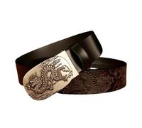 OBASDFD Ceinture à cliquet décontractée en cuir gaufré pour homme - Boucle automatique en argent sculpté dragon, Dragon-h, 120cm/47
