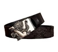 OBASDFD Ceinture à cliquet décontractée en cuir gaufré pour homme - Boucle automatique en argent sculpté dragon, Dragon-a, 130cm/51