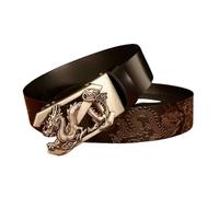 OBASDFD Ceinture à cliquet décontractée en cuir gaufré pour homme, boucle automatique en forme de dragon argenté, Dragon-B, 110cm/43