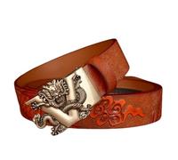 OBASDFD Ceinture À Cliquet En Cuir For Homme, Boucle Automatique Classique Sculptée De Dragon, Sangle Taille Relief Faite La Main, Style Décontracté For Jeans, Noir(Brown,120cm/47)