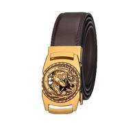 OBASDFD Ceinture À Cliquet En Cuir For Homme - Coulissante Automatique, Boucle Ronde Motif De Cheval Western Vintage 3D, Réglable Sans Trou(Brown,130cm(44"~46"))