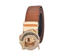 OBASDFD Ceinture À Cliquet En Cuir For Homme, Imprimé Peau De Crocodile, Avec Strass Creux Gravés Et Boucle Automatique(Brown,120cm/waist:41")