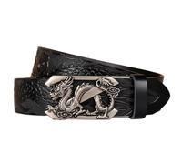 OBASDFD Ceinture À Cliquet For Homme Avec Boucle Coulissante Gravée Dragon - Style Cowboy Western, Ceintures En Relief Faites Main For Jeans(Black,120cm/47)