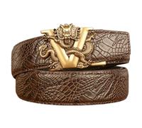 OBASDFD Ceinture À Cliquet For Homme Gravée En Griffe De Crocodile - Boucle Automatique Clic Réglable Et Sculpture V-Dragon(Coffee,115cm/45)