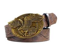 OBASDFD Ceinture À Pression For Homme Avec Motif Floral En Relief, Style Western, 38 Mm (1 1/2 Po), Boucle Ovale Dorée Gravée D'un Aigle Plein Vol(110cm/43)
