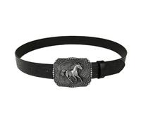 OBASDFD Ceinture À Pression Gravée En Relief Avec Motif Floral Western, Sangle De 3,8 Cm Large, Bordure Corde Torsadée Sculptée Cheval Au Galop, Boucle Argentée, Noire(105cm/41)