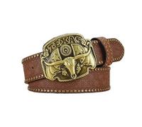 OBASDFD Ceinture Cloutée En Relief For Homme, Motif Longhorn, Gravé, Taureau De Rodéo Texan, Boucle Western(Brown,125cm/49)