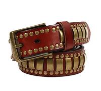 OBASDFD Ceinture Cloutée For Homme/femme - Cuir De Vachette Avec Rivet Rectangulaire Doré, Style Punk Rock Gothique For Jeans(Brown,110cm/waist:36"~38")