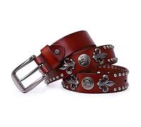 OBASDFD Ceinture Cloutée Style Punk Rock Avec Tête De Mort Et Rivets, Clous Circulaires, Boucle Ardillon Classique, En Cuir Pleine Fleur For Homme Femme(Brown,120cm/40-42in)