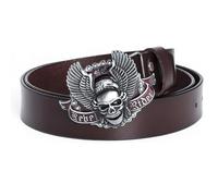 OBASDFD Ceinture En Cuir Avec Fermeture À Pression, Motif Tête De Mort Western Et Aigle Plein Vol Imprimé 3D, For Homme Femme(Brown,120cm/47)