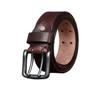 OBASDFD Ceinture en cuir de vachette gaufré for homme, ceinture décontractée pleine fleur robuste avec œillets, boucle rétro à double ardillon(Coffee,105cm/41)