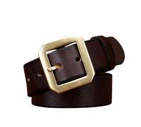 OBASDFD Ceinture En Cuir De Vachette Véritable 5 Mm D'épaisseur, Boucle Ardillon Classique, Sangle Vintage Polyvalente For Jeans Et Tenues Décontractées(Coffee,115cm/45)