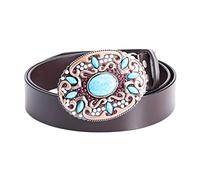 OBASDFD Ceinture En Cuir For Femme Et Homme - Style Cowboy Western Avec Boucle Ovale Filigrane Gravée De Motifs Floraux, Punk Gothique For Jeans Robes(Brown,130cm/waist:44"~46")