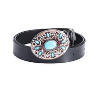 OBASDFD Ceinture En Cuir For Femme Et Homme - Style Cowboy Western Avec Boucle Ovale Filigrane Gravée De Motifs Floraux, Punk Gothique For Jeans Robes(Black,120cm/waist:40"~42")