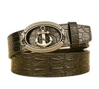 OBASDFD Ceinture En Cuir For Homme, Réglable À Cliquet, Largeur 35 Mm, Boucle Double Tête D'éléphant Argentée Sculptée, Convient Tous Les Styles, Marron(Black,115cm/45)