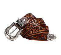 OBASDFD Ceinture En Cuir Pleine Fleur Véritable, Gravée Relief, Motif Floral Western, Boucle À Ardillon, For Jeans Décontractés For Homme, Noire(Orange,105cm/waist:34"~36")