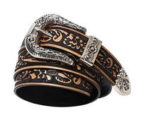 OBASDFD Ceinture En Cuir Pleine Fleur Véritable, Gravée Relief, Motif Floral Western, Boucle À Ardillon, For Jeans Décontractés For Homme, Noire(Black,105cm/waist:34"~36")