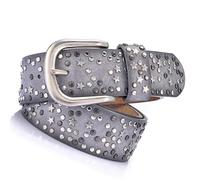 OBASDFD Ceinture En Cuir Rivetée For Femme, Pentagramme Brillant Clouté Métal, Boucle À Ardillon Réglable, Western Tendance(Gray)